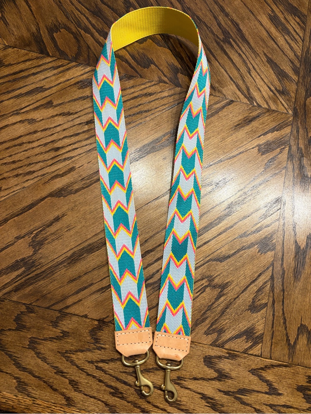 Chevron Pattern Teal and Yellow Strap with Hot Pink Accents